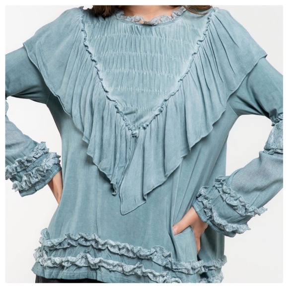 POL Vikki Blue Sage Flowy Top - Picture 6 of 16